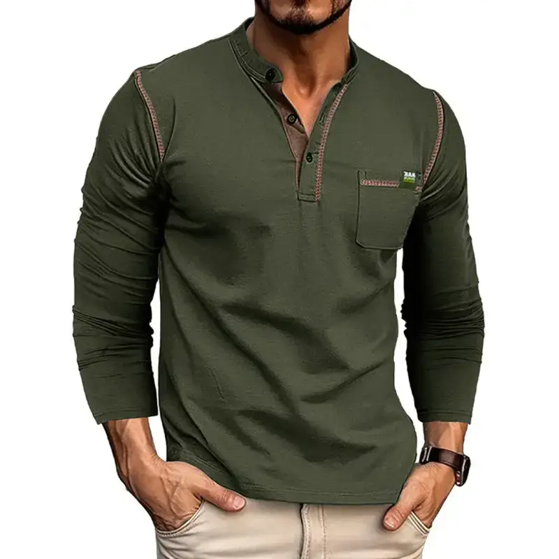 New men's henley color block knitted long sleeve t-shirt Nexellus