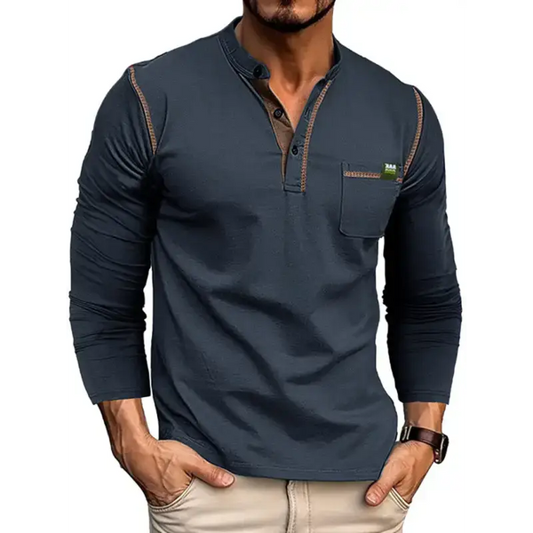 New men's henley color block knitted long sleeve t-shirt Nexellus