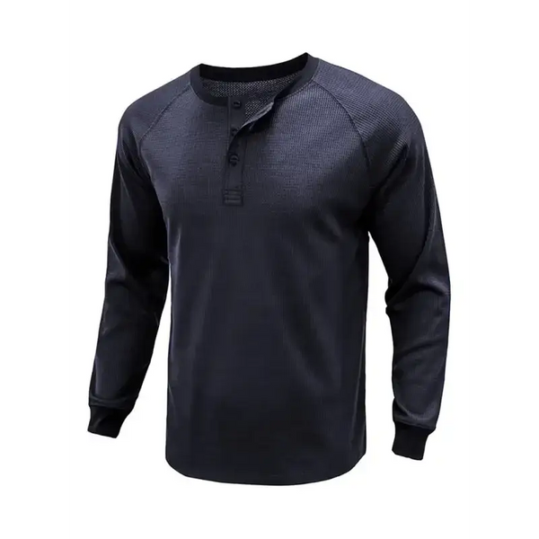 New men's round neck waffle henley shirt Nexellus