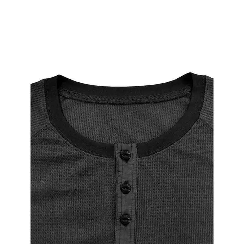 New men's round neck waffle henley shirt Nexellus