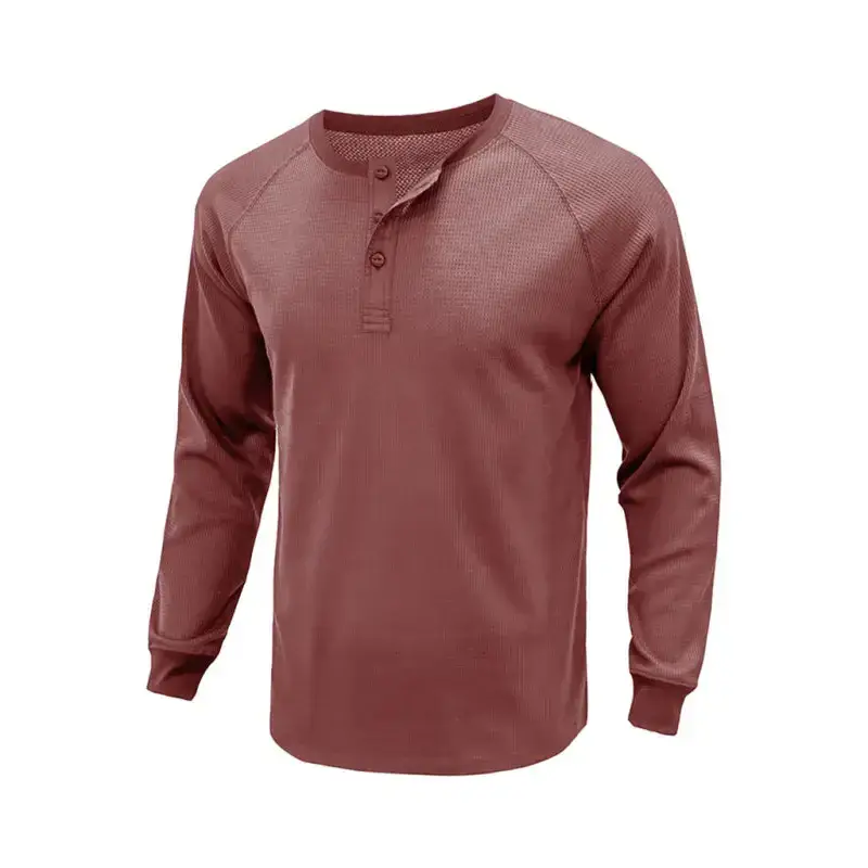 New men's round neck waffle henley shirt Nexellus