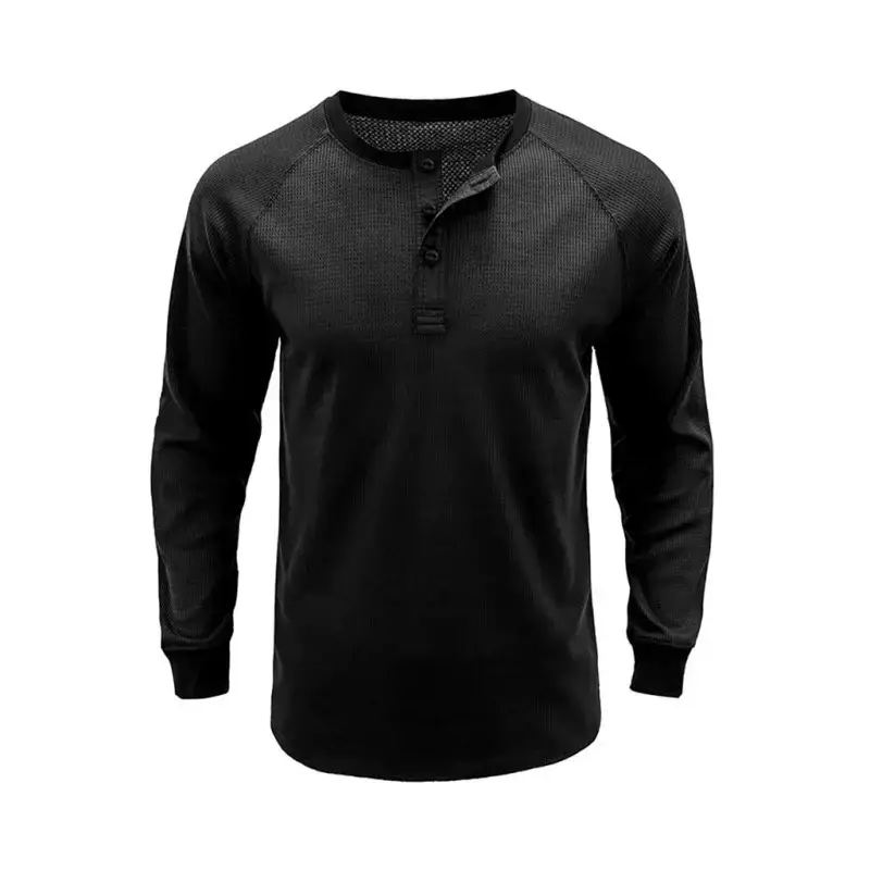 New men's round neck waffle henley shirt Nexellus