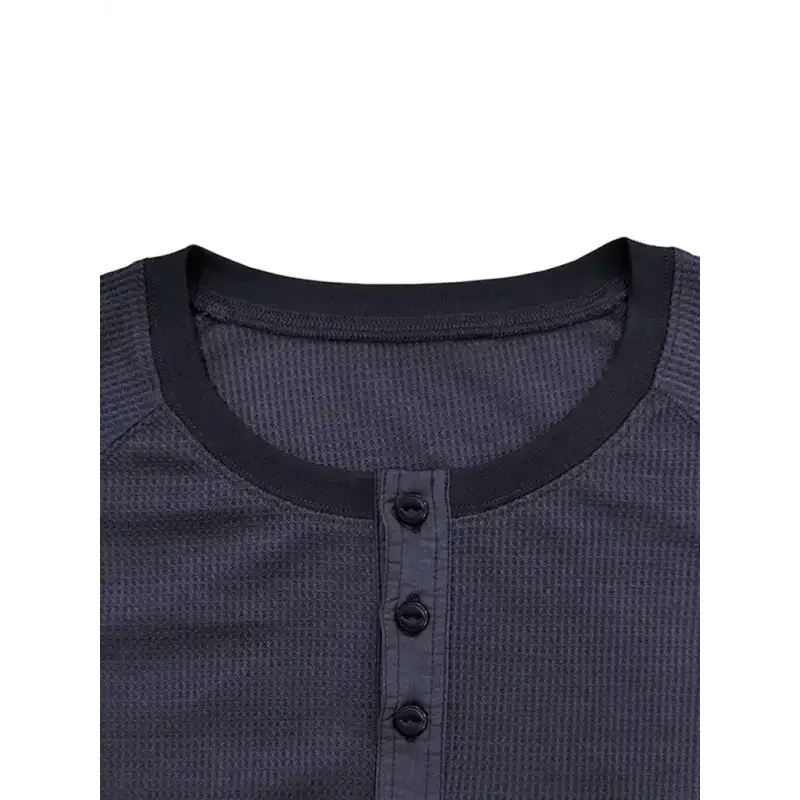 New men's round neck waffle henley shirt Nexellus