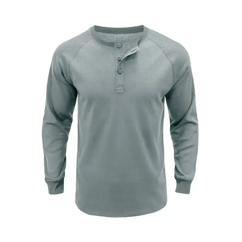 New men's round neck waffle henley shirt Nexellus