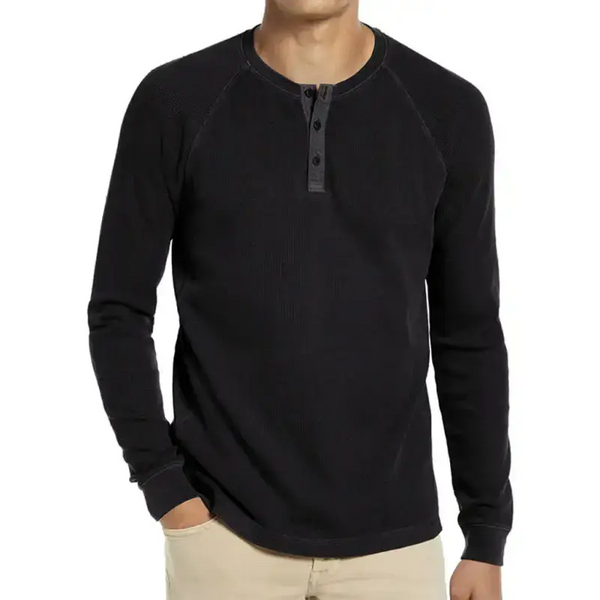 New men's round neck waffle henley shirt Nexellus