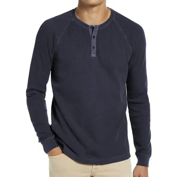 New men's round neck waffle henley shirt Nexellus