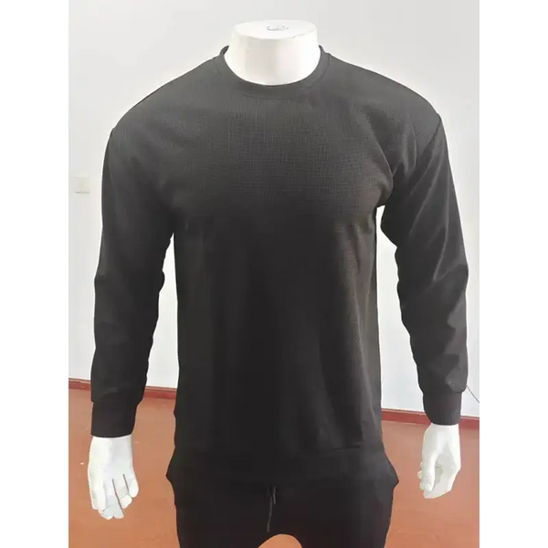 New men's solid colour waffle all-match thin round neck long-sleeved Nexellus