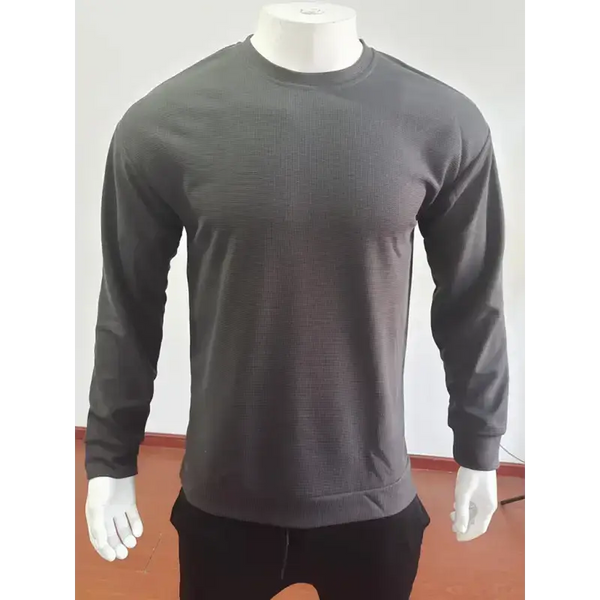 New men's solid colour waffle all-match thin round neck long-sleeved Nexellus