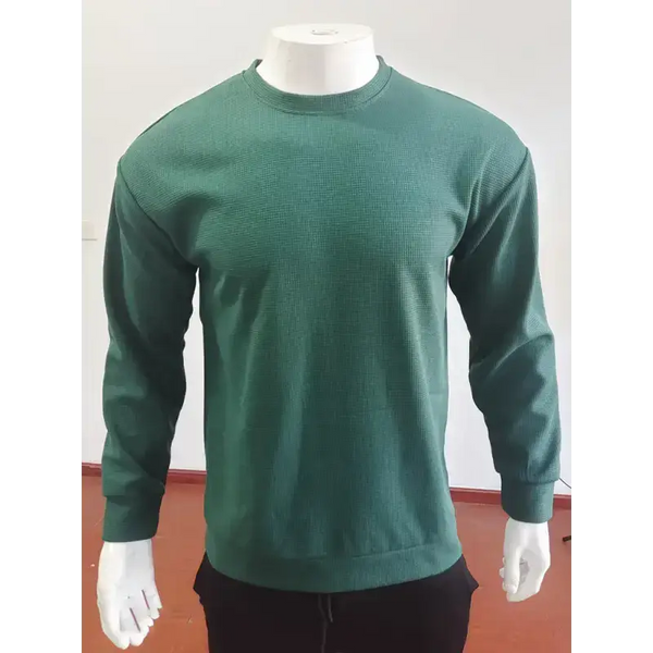 New men's solid colour waffle all-match thin round neck long-sleeved Nexellus