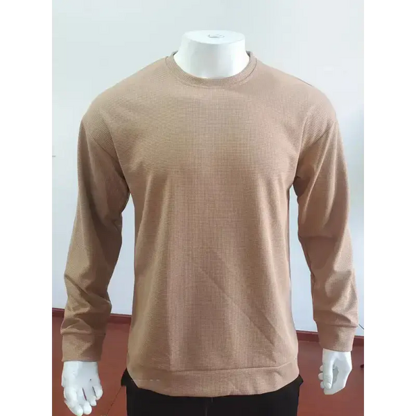 New men's solid colour waffle all-match thin round neck long-sleeved Nexellus