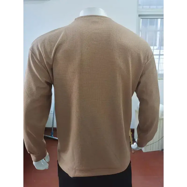 New men's solid colour waffle all-match thin round neck long-sleeved Nexellus