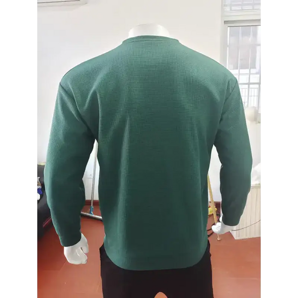 New men's solid colour waffle all-match thin round neck long-sleeved Nexellus