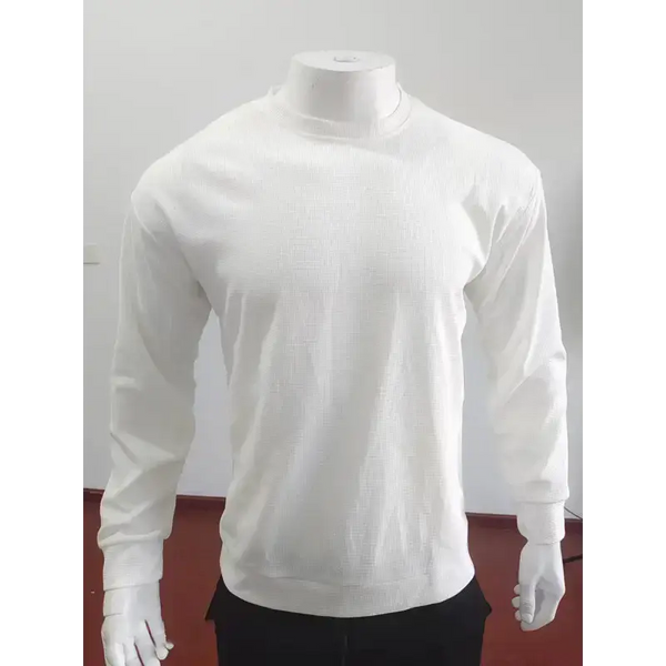 New men's solid colour waffle all-match thin round neck long-sleeved Nexellus