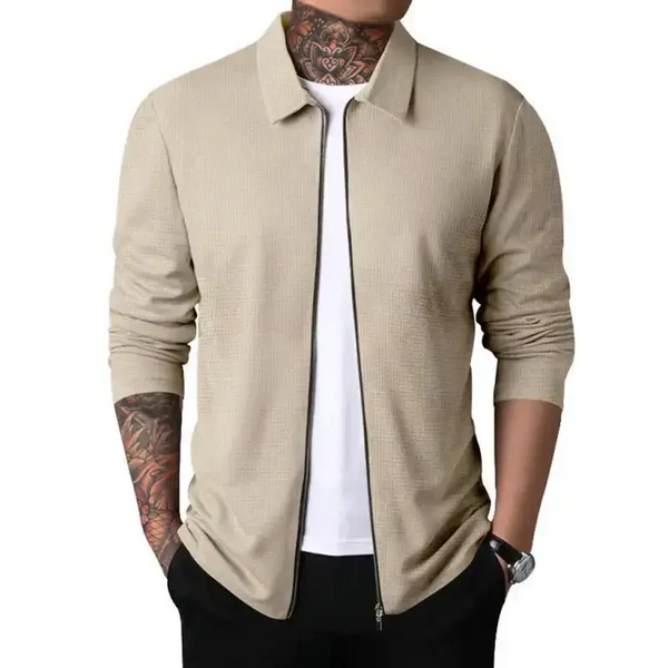 New men's waffle zip lapel jacket jacket cardigan tops Nexellus