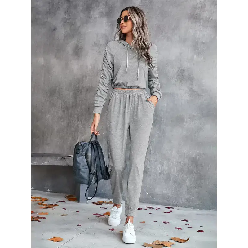 New solid color casual pleated hooded long-sleeved suit Nexellus