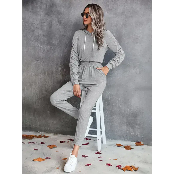 New solid color casual pleated hooded long-sleeved suit Nexellus