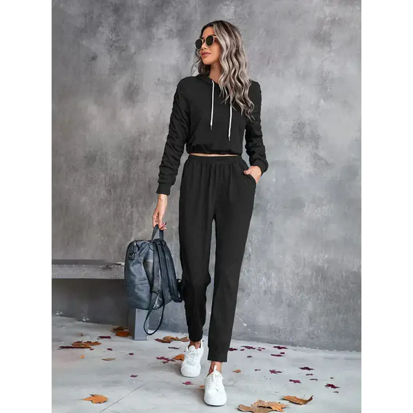 New solid color casual pleated hooded long-sleeved suit Nexellus