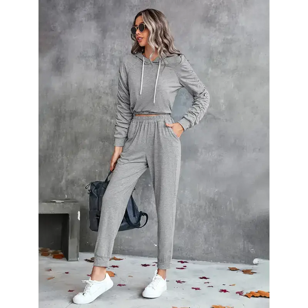 New solid color casual pleated hooded long-sleeved suit Nexellus