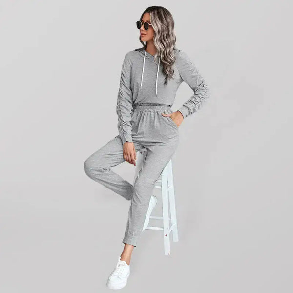 New solid color casual pleated hooded long-sleeved suit Nexellus