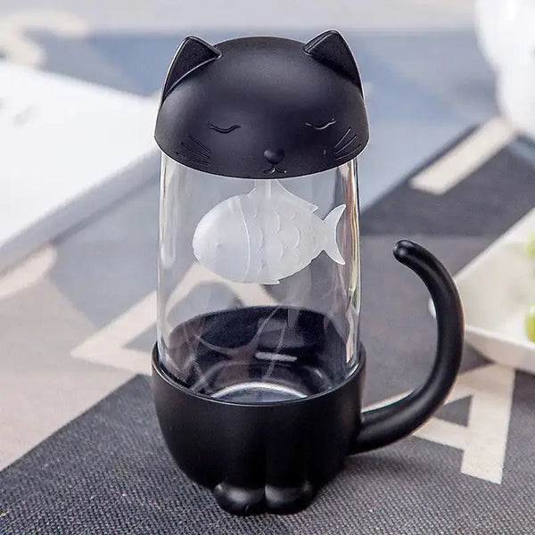 New style cute cat cups tea mug with fish infuser strainer filter home Nexellus