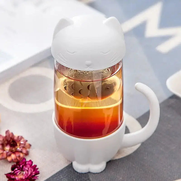 New style cute cat cups tea mug with fish infuser strainer filter home Nexellus