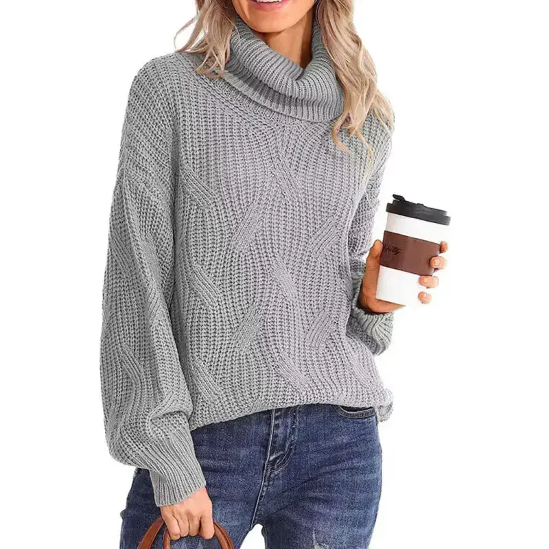 New thick line long sleeve solid color pullover turtleneck sweater Nexellus