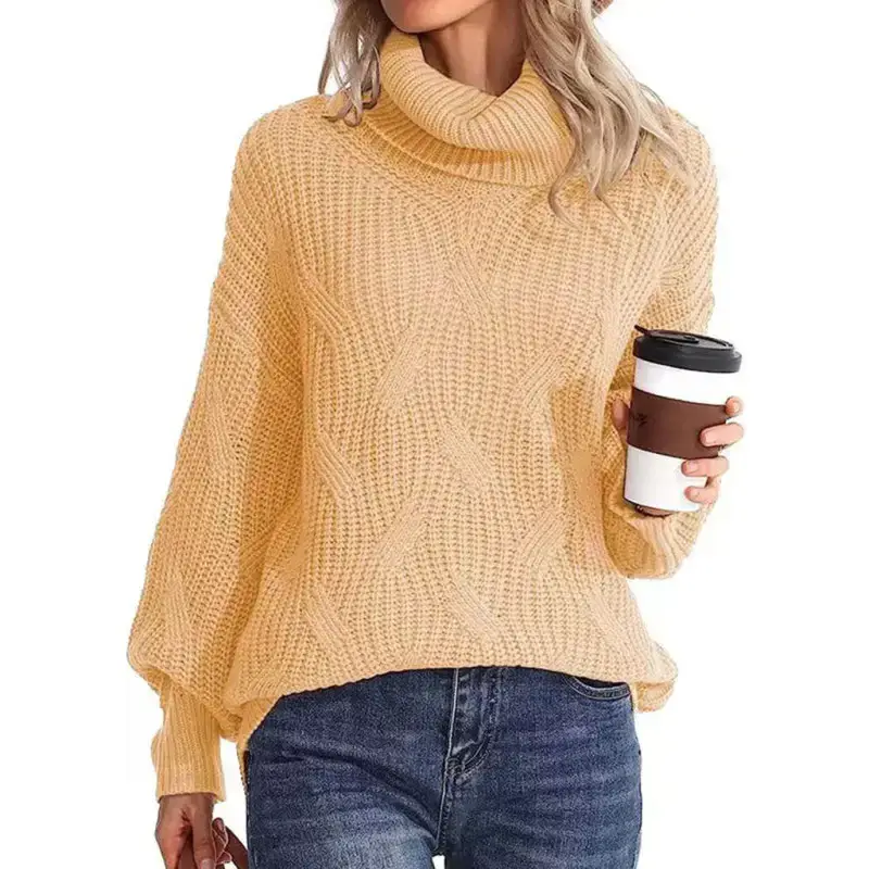 New thick line long sleeve solid color pullover turtleneck sweater Nexellus