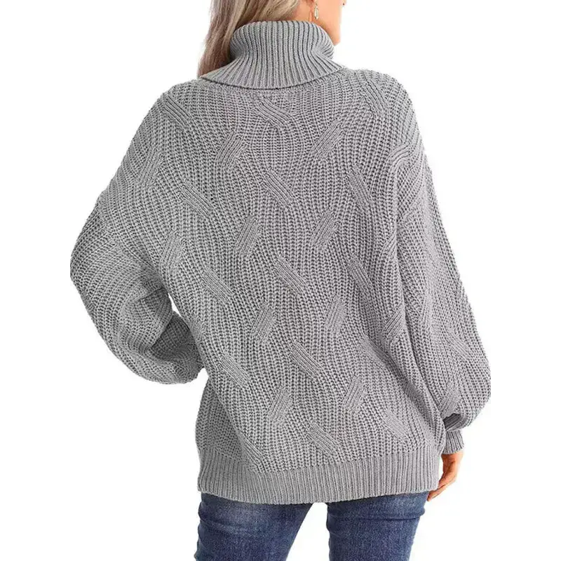 New thick line long sleeve solid color pullover turtleneck sweater Nexellus