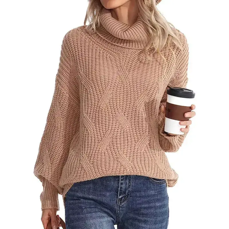 New thick line long sleeve solid color pullover turtleneck sweater Nexellus