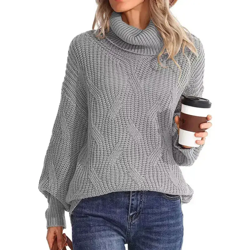 New thick line long sleeve solid color pullover turtleneck sweater Nexellus