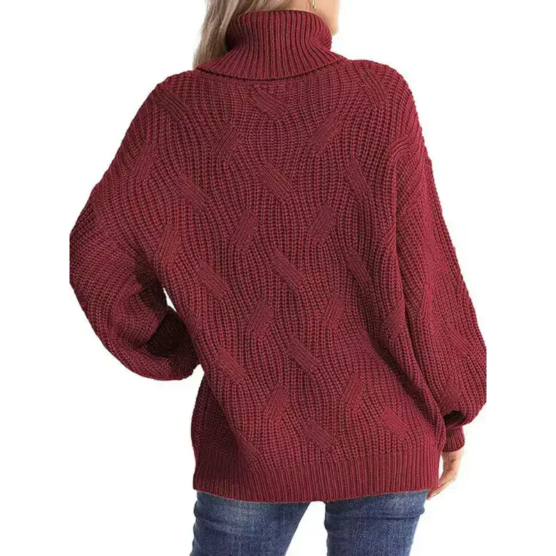 New thick line long sleeve solid color pullover turtleneck sweater Nexellus