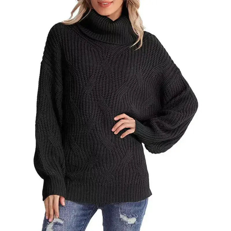 New thick line long sleeve solid color pullover turtleneck sweater Nexellus