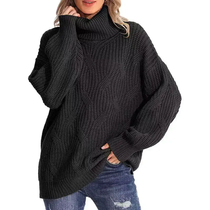 New thick line long sleeve solid color pullover turtleneck sweater Nexellus