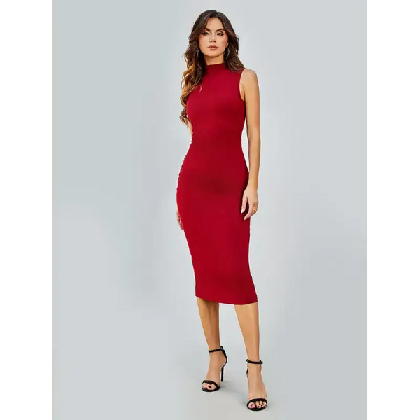 New women's simple round neck sleeveless hip-hugging tight dress Nexellus