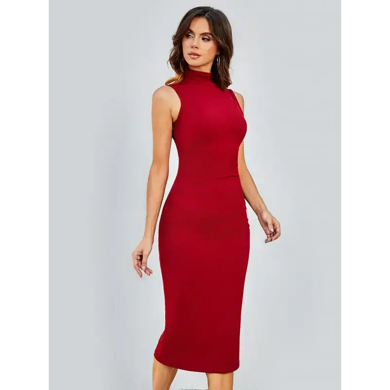 New women's simple round neck sleeveless hip-hugging tight dress Nexellus