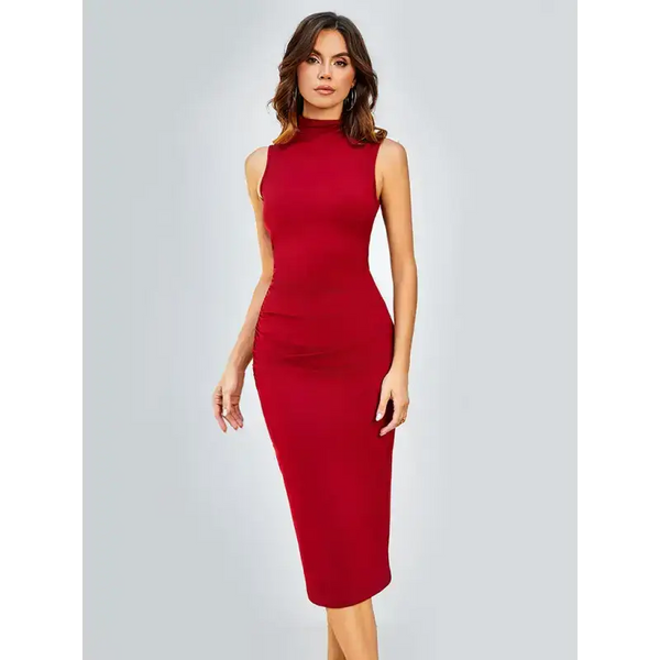 New women's simple round neck sleeveless hip-hugging tight dress Nexellus