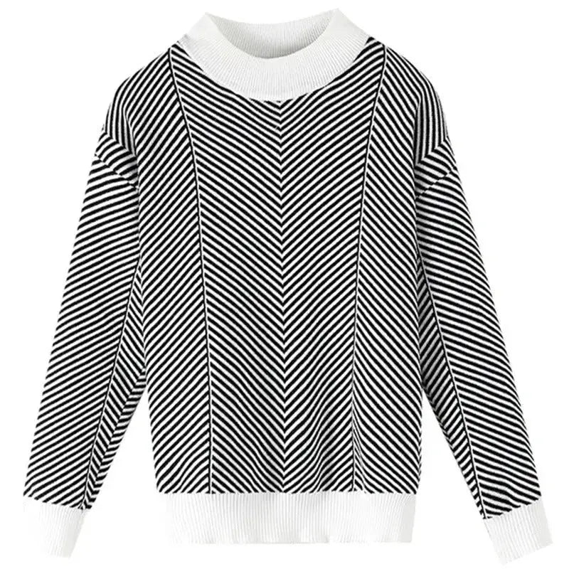 O neck women striped sweater streetwear knitted pullovers top Nexellus