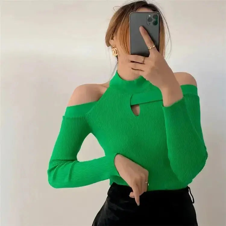 Off shoulder elegant solid color bodycon women sweater Nexellus