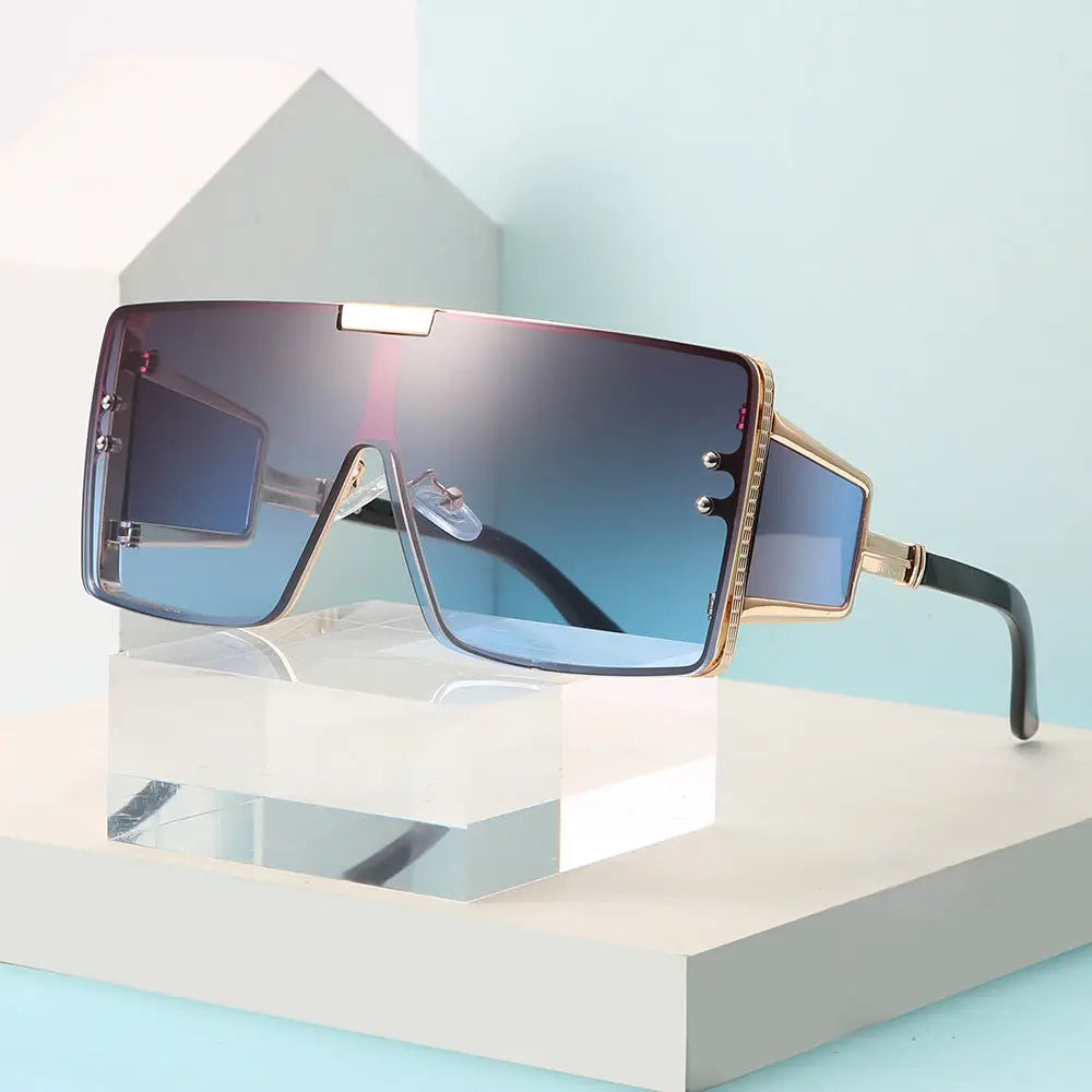 One Piece Flat Top Vintage Large Frame Sunglasses For Men & Women Nexellus