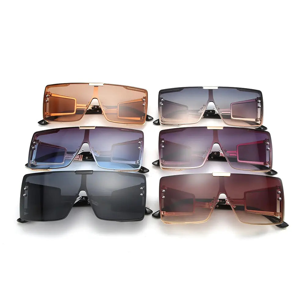 One Piece Flat Top Vintage Large Frame Sunglasses For Men & Women Nexellus