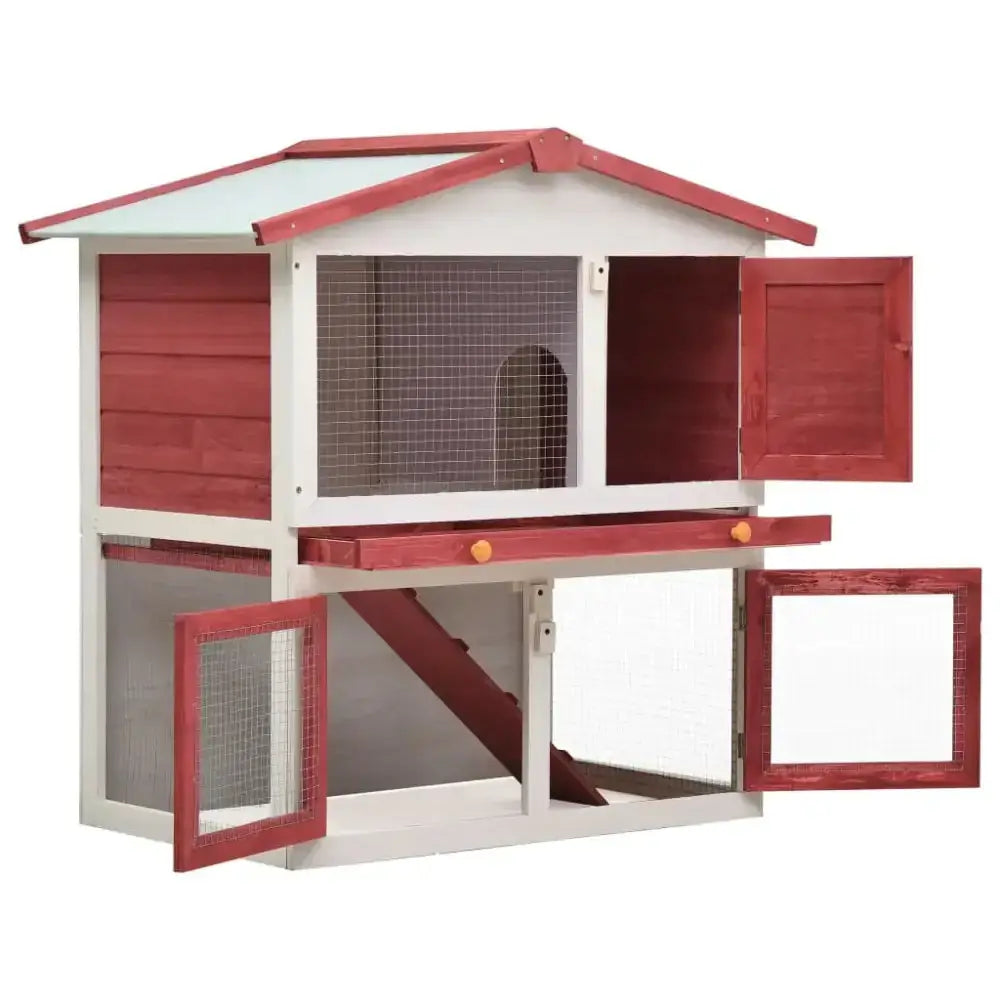 Outdoor rabbit hutch 3 doors red wood Nexellus