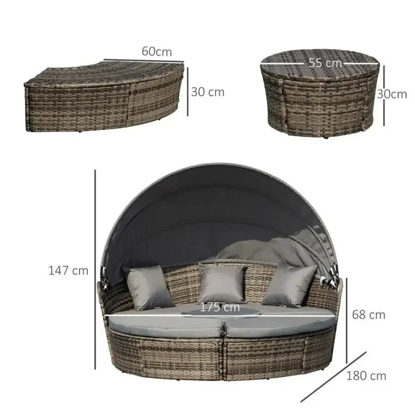 Outsunny 5 pcs cushioned outdoor plastic rattan round sofa bed table Nexellus