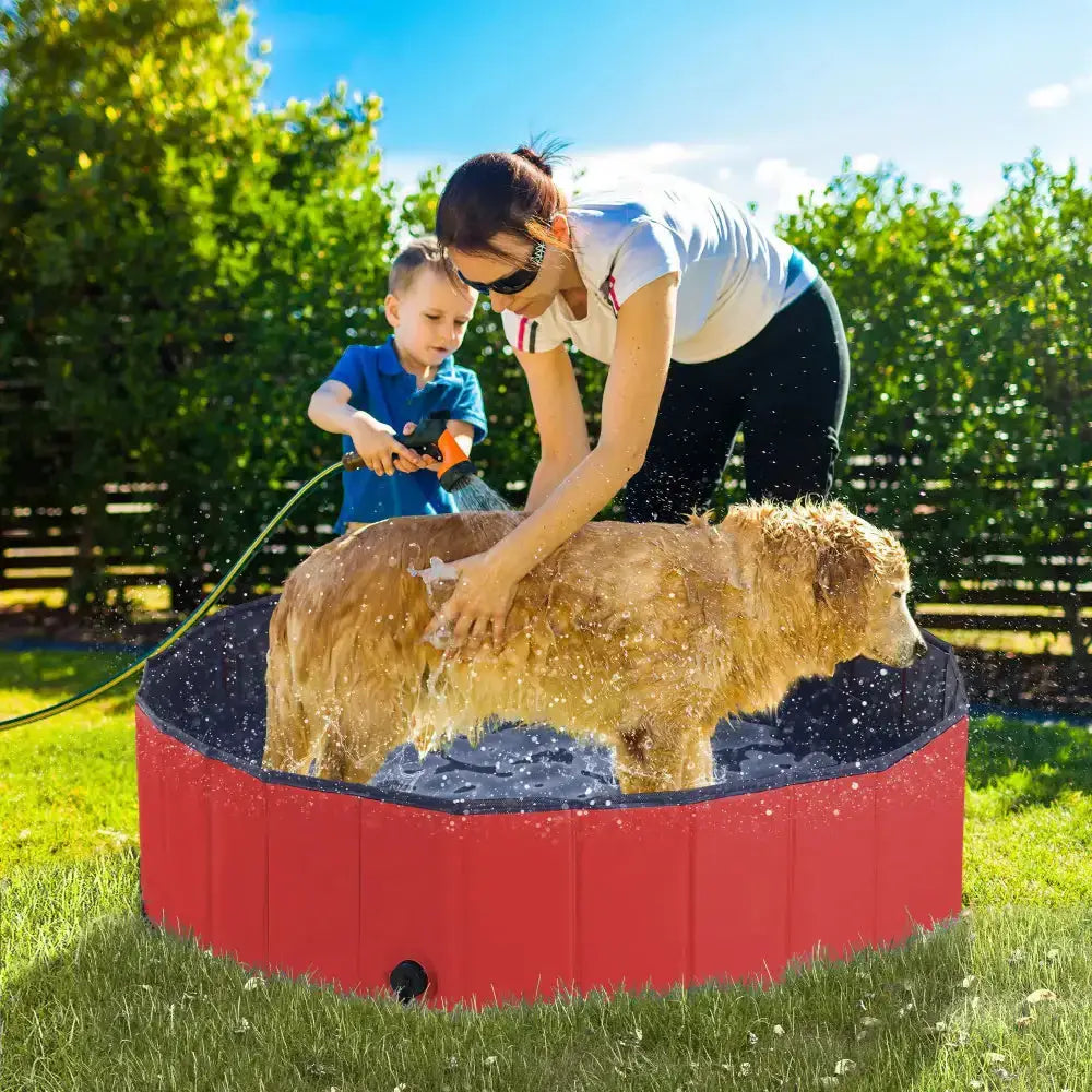 Pet paddling pool cat dog indoor/ outdoor foldable 120cm diameter red Nexellus