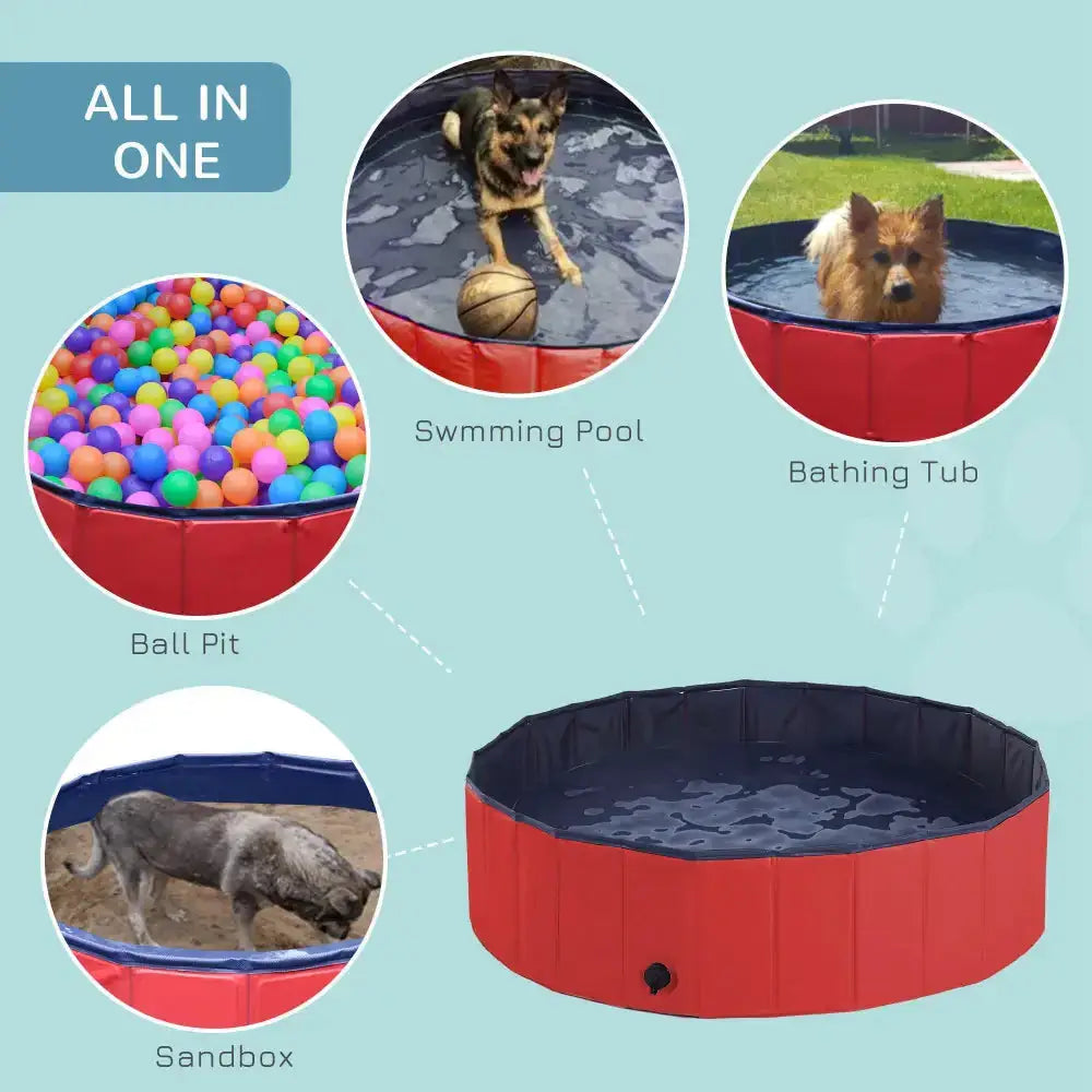 Pet paddling pool cat dog indoor/ outdoor foldable 120cm diameter red Nexellus