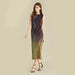 Pleated dress women sleeveless colorful striped halter long length Nexellus