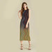 Pleated dress women sleeveless colorful striped halter long length Nexellus