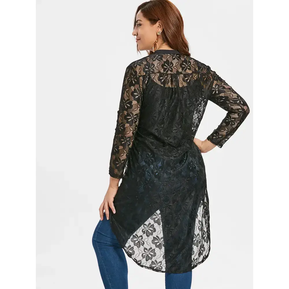 Plus size button up high low lace blouse Nexellus