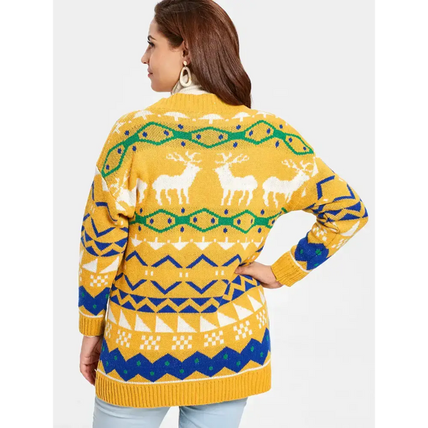 Plus size elk print christmas button cardigan Nexellus