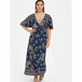 Plus size floral print maxi surplice dress Nexellus