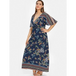 Plus size floral print maxi surplice dress Nexellus